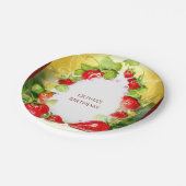 Bezauberte farbenfrohe, fröhliche Strawberry Gebur Pappteller (Schrägansicht)