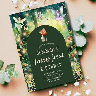 Bezauberte Forest Fairy First Girl's Birthday Part Einladung
