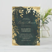 Bezauberte Forest Gold Frame Greenery Baby Shower Einladung (Stehend Vorderseite)