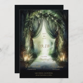 Bezauberte Forest Moody Romantic Emerald Wedding Save The Date (Vorne/Hinten)