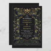 Bezauberte Gothic Raven Floral Green Wedding Einladung (Vorne/Hinten)