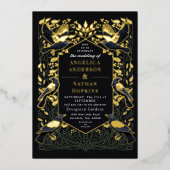 Bezauberte Gothic Raven Floral Green Wedding Folieneinladung (Vorderseite)