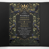 Bezauberte Gothic Raven Floral Wedding Green Dreifach Gefaltete Einladung (Innenseite Mitte)