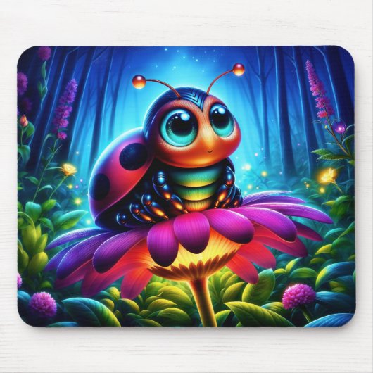Bezauberte Ladybug weiche glühende Fantasie-Blume Mousepad (Vorne)