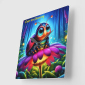 Bezauberte Ladybug weiche glühende Fantasie-Blume Quadratische Wanduhr (Winkel)