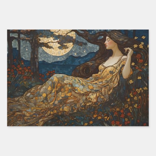 Bezauberte Moonlit Maiden Blumenmosaik Dekoupage Geschenkpapier Set (Vorderseite 2)