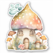 Bezauberte Mushroom-Hütte Wasserfarbe Aufkleber (Vorderseite)