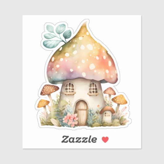 Bezauberte Mushroom-Hütte Wasserfarbe Aufkleber (Blatt)
