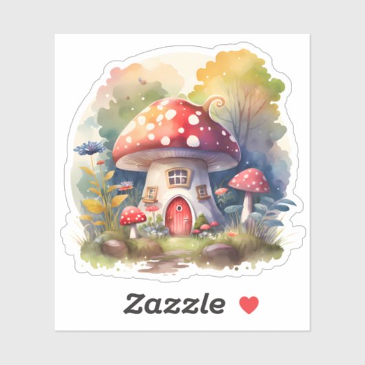 Bezauberte Mushroom-Hütte Wasserfarbe Aufkleber (Blatt)