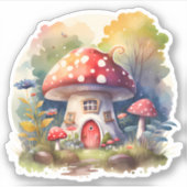 Bezauberte Mushroom-Hütte Wasserfarbe Aufkleber (Vorderseite)
