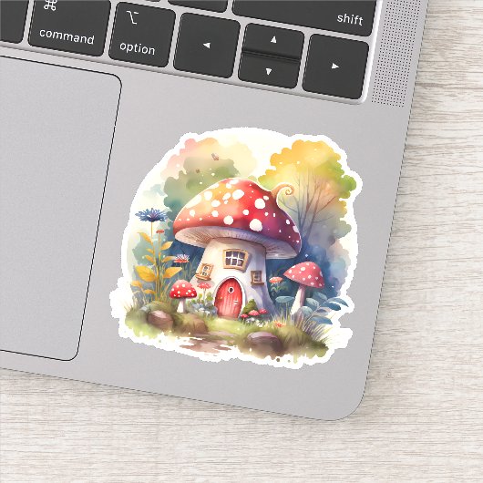 Bezauberte Mushroom-Hütte Wasserfarbe Aufkleber (Detail)