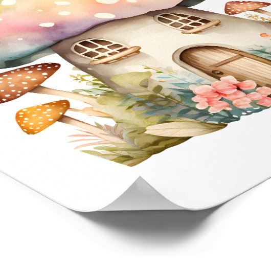 Bezauberte Mushroom-Hütte Wasserfarbe Poster (Ecke)