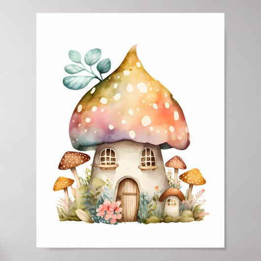 Bezauberte Mushroom-Hütte Wasserfarbe Poster (Vorne)