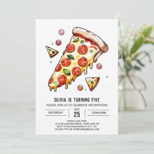 Bezauberte Pilzpizza zum Geburtstag Einladung (Stehend Vorderseite)