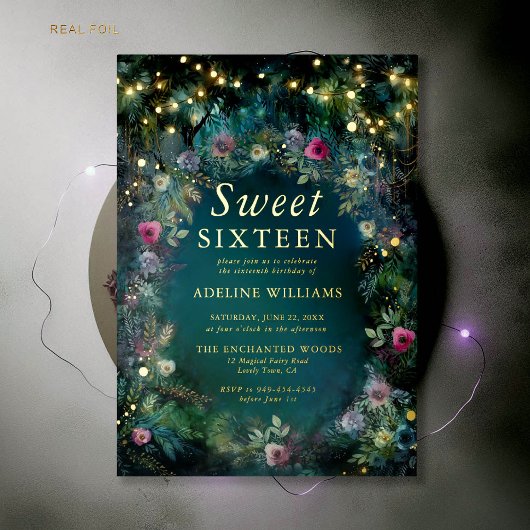 Bezauberte Rose aus dem Wald Gold Twinkle Light Sw Folieneinladung