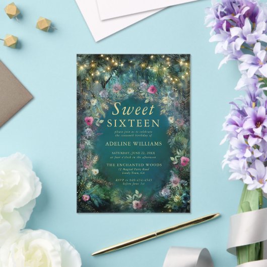 Bezauberte Rose Grünwald Land Süß 16 Acryleinladungen (In Situ (Hochzeit))