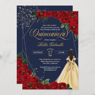 Bezauberte Rose Rot & Gold Messe Quinceañera Einladung