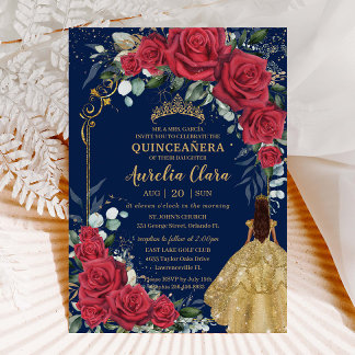 Bezauberte Rote Rosen Blauer Navy Einladung