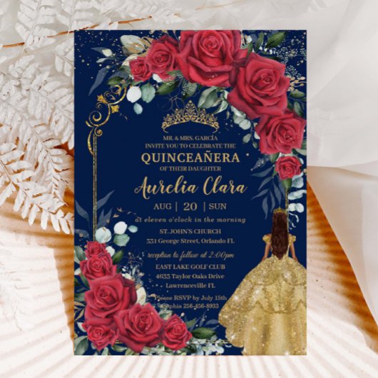 Bezauberte Rote Rosen Blauer Navy Einladung