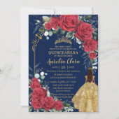 Bezauberte Rote Rosen Blauer Navy Einladung (Vorderseite)