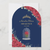 Bezauberte Rote Rosen Blumenmarche Quinceañera Arc Einladung (Rückseite)