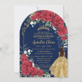 Bezauberte Rote Rosen Blumenmarche Quinceañera Arc Einladung (Vorderseite)