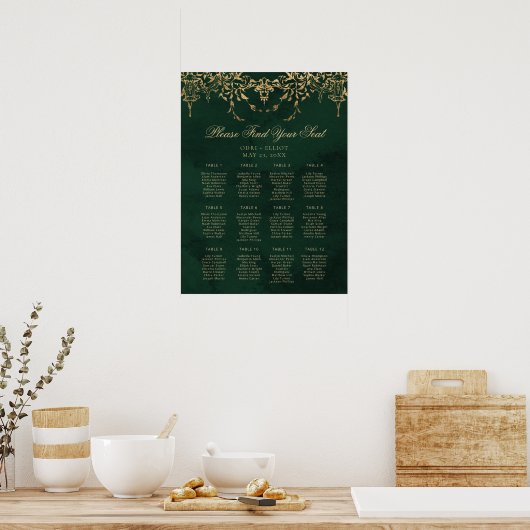 Bezauberte Royal Emerald Gold Hochzeitssitze Poster (Küche)