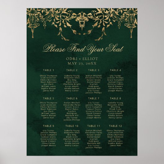 Bezauberte Royal Emerald Gold Hochzeitssitze Poster (Vorne)