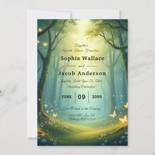 Bezauberte Sonnenlicht-Glimmer-Grove Einladung (Vorderseite)