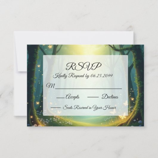 Bezauberte Sonnenlicht-Glimmer-Grove RSVP Karte (Vorderseite)