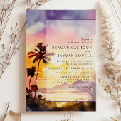 Bezauberte Sonnenuntergang Abend Palm Wasserfarben Einladung