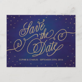 Bezauberte Sterne Blue & Gold Save the Date Postka Ankündigungspostkarte