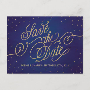 Bezauberte Sterne Blue & Gold Save the Date Postka Ankündigungspostkarte