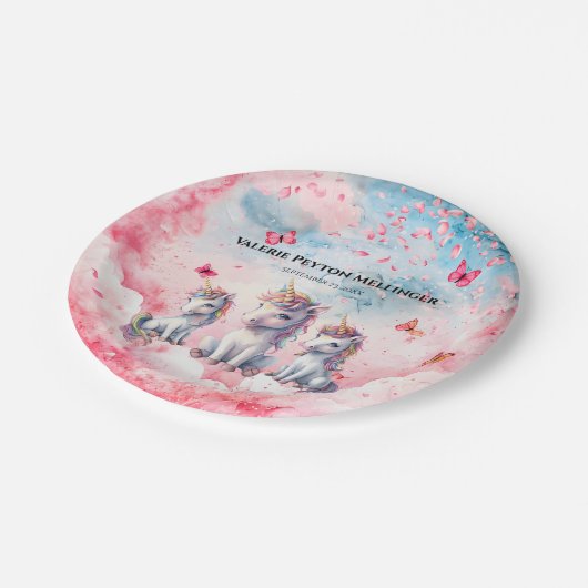 Bezauberte Unicorn Baby Shower Paper Teller (Schrägansicht)