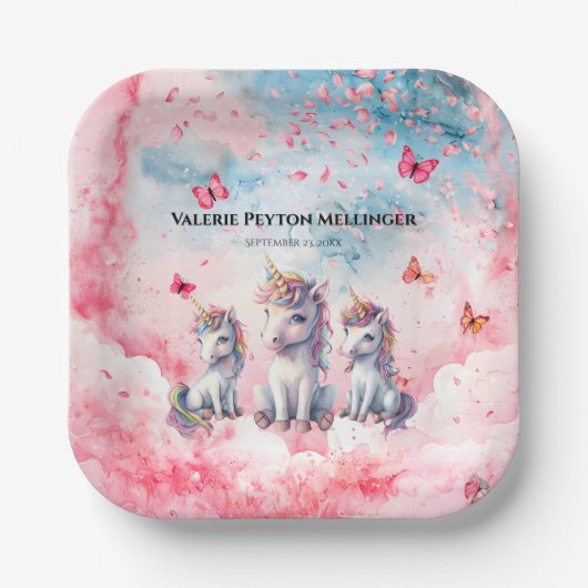 Bezauberte Unicorn Baby Shower Square Teller (Vorderseite)