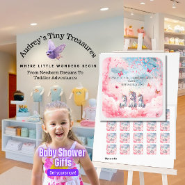 Bezauberte Unicorn-Babyduschkleber Quadratischer Aufkleber