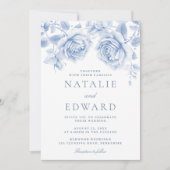 Bezauberte Vintage blaue Rose Hochzeit Einladung (Vorderseite)