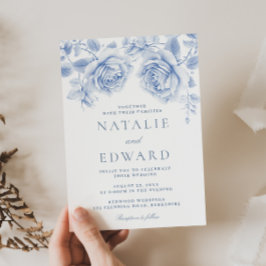 Bezauberte Vintage blaue Rose Hochzeit Einladung