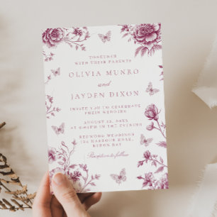 Bezauberte Vintage Blush Dusty Rose Blumenzehen Einladung