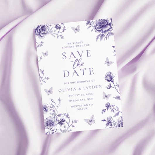 Bezauberte Vintage Lila Blumenhochzeit Save The Date