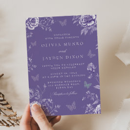 Bezauberte Vintage Lila Butterfly-Hochzeit Einladung