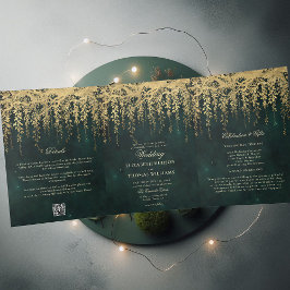 Bezauberte Waldgoldgrün Alle eine 2 Hochzeit Dreifach Gefaltete Einladung