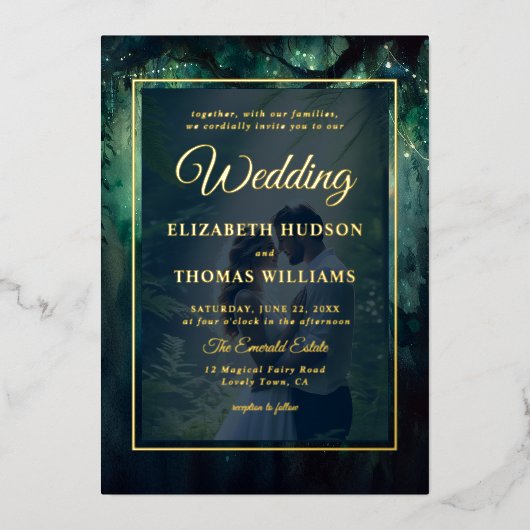 Bezauberte Waldhügelige Weinberge Gold Foto Hochze Folieneinladung (Vorderseite)