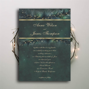 Bezauberte Waldmärsche-Goldkalligrafie-Hochzeit Einladung