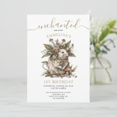 Bezauberte Waldmäuse 1. Geburtstag Einladung (Stehend Vorderseite)