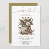 Bezauberte Waldmäuse 1. Geburtstag Einladung (Vorne/Hinten)