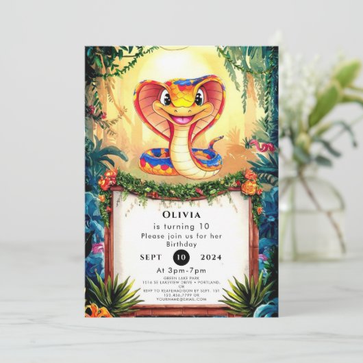 Bezauberte Waldschlange zum Geburtstag Einladung (Stehend Vorderseite)