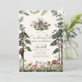 Bezauberte Waldtiere, die zum Geburtstag Creme Einladung (Stehend Vorderseite)