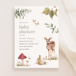 Bezauberte Waldtiere Kinderdusche Einladung