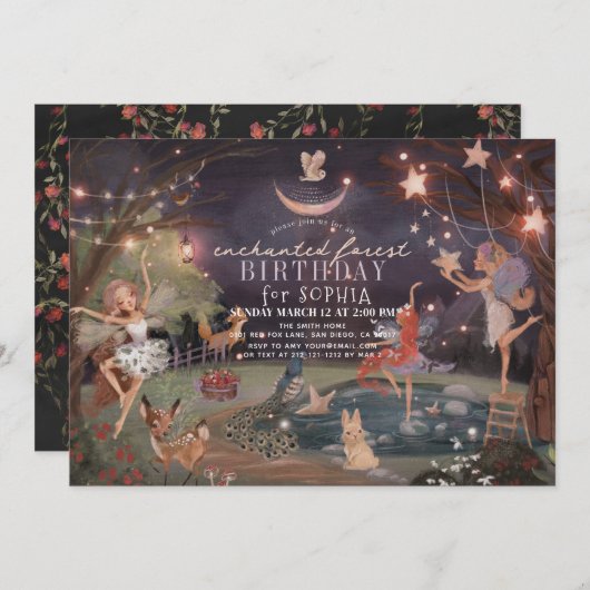 Bezauberte Waldtiere, Waldtiere, die zum Geburtsta Einladung (Vorne/Hinten)